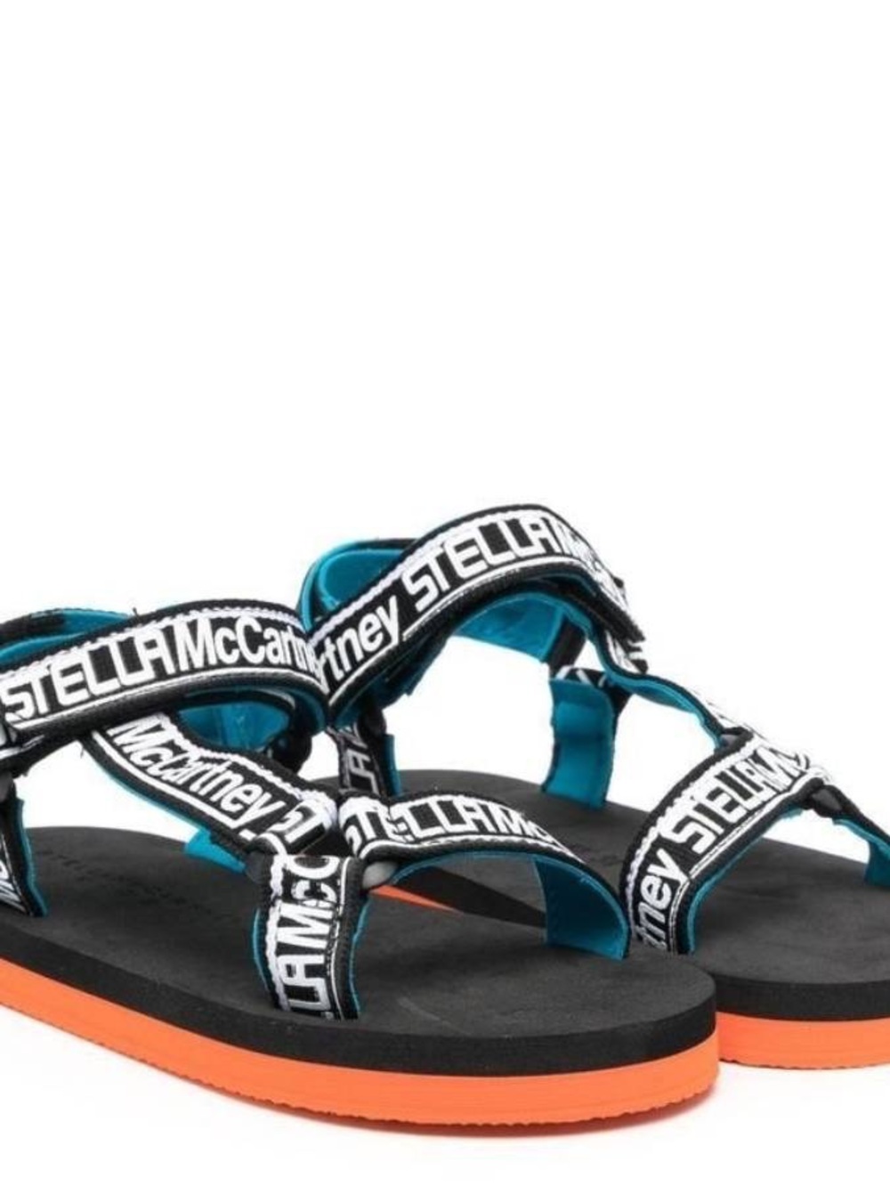 NEW Stella McCartney Kids Black, Teal & Orange Logo Strap Sandals